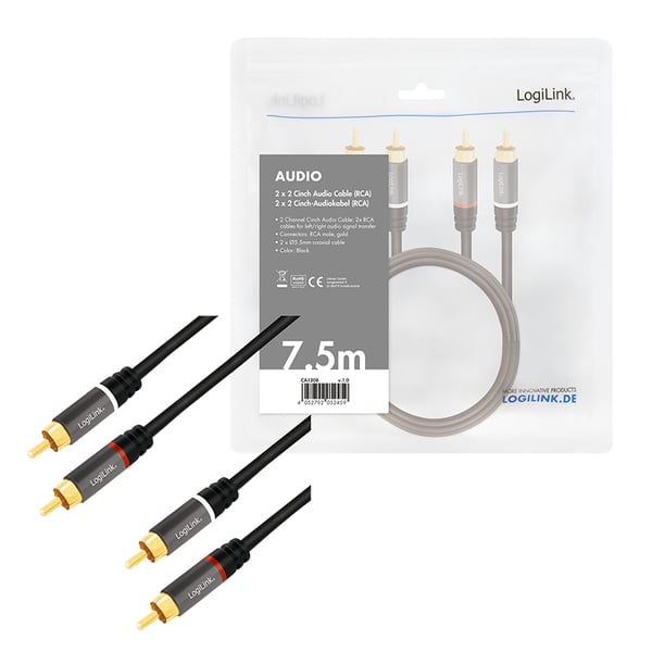 LogiLink CA1208 audiokaapeli 7,5 m 2 x RCA Musta
