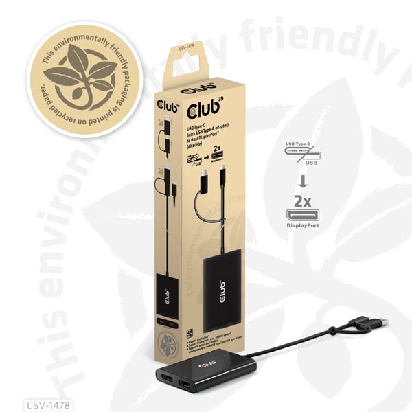 CLUB3D CSV-1478 videohaaroitin USB Type-C 2x DisplayPort