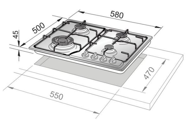 De’Longhi FFA 46 ASV kogeplade Rustfrit stål Indbygget 60 cm Gaskomfur 4 zone(s)