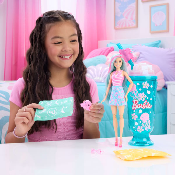 Barbie Pop Reveal -docka och tillbehör, havsslush-serien, modedocka, husdjur, slajm och färgförändring