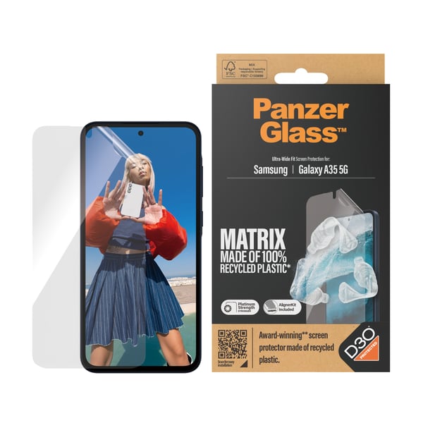 PanzerGlass ® ECO MATRIX Skærmbeskyttelse med D3O® Samsung Galaxy A35 5G | Ultra-Wide Fit m. AlignerKit