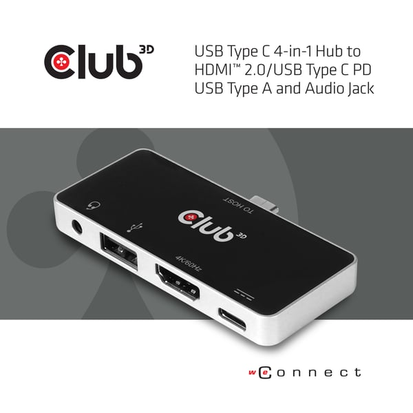 CLUB3D CSV-1591 kannettavien tietokoneiden telakka ja porttitoistin Telakointi USB 3.2 Gen 1 (3.1 Gen 1) Type-C Musta, Kromi