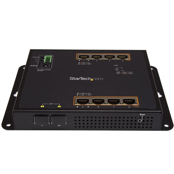 StarTech.com Industriell Gigabit PoE med 8 portar + switch med 2 SFP MSA-platser - 30 W - Härdad lager/L2-switch GbE-styrd - Robust Gigabit Ethernet-nätverksswitch med hög effekt IP-30/-40 C till 75 C