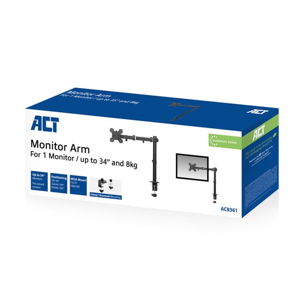 ACT AC8361 skærmbeslag og -stativer 86,4 cm (34") Skrivebord Sort