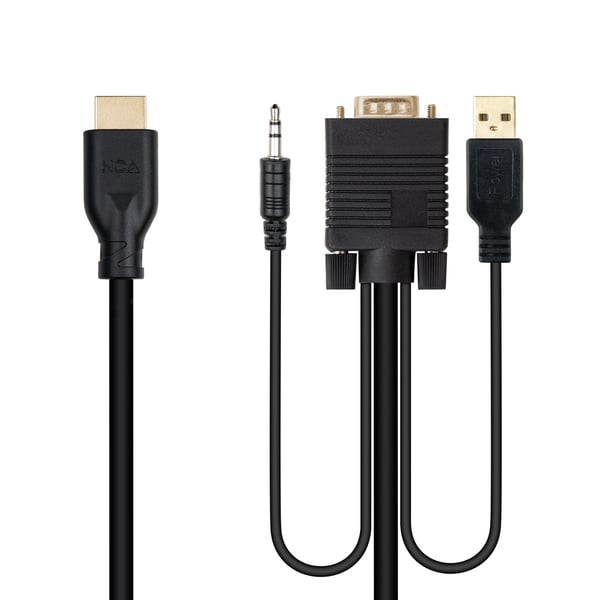Nanocable 10.15.4612 videokaapeli-adapteri 1,8 m VGA (D-Sub) + 3.5mm + USB Type-A HDMI Musta