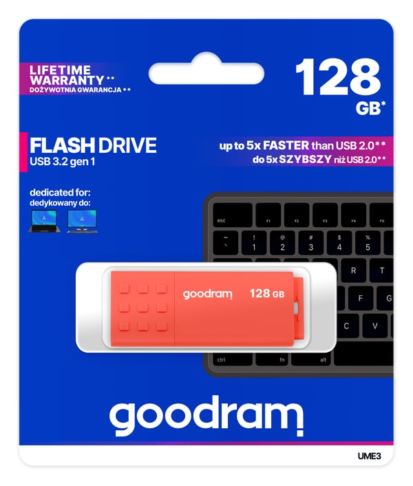 Goodram UME3 USB-muisti 128 GB USB A-tyyppi 3.2 Gen 1 (3.1 Gen 1) Oranssi
