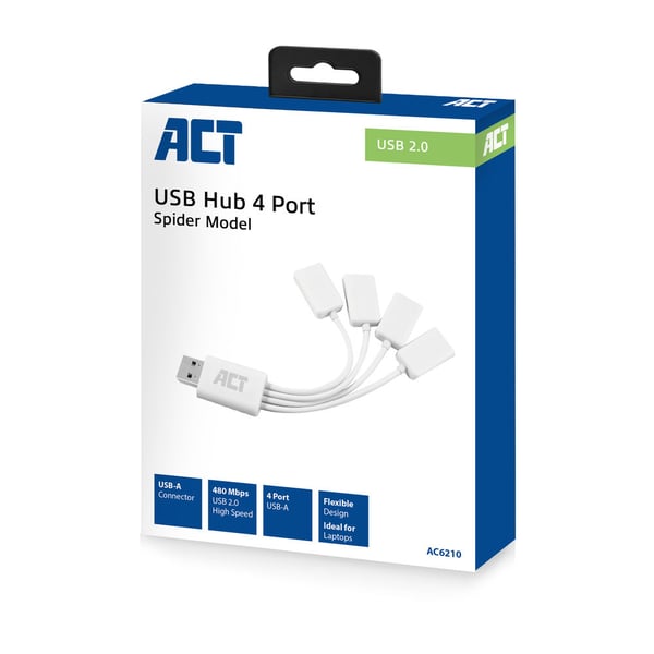 ACT AC6210 gränssnittshubbar USB 3.2 Gen 1 (3.1 Gen 1) Type-A 480 Mbit/s Vit