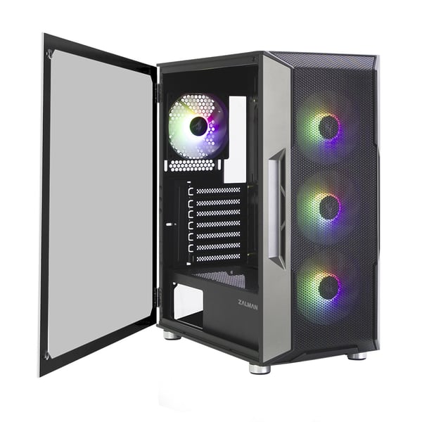 Zalman I3 Neo ATX Mid Tower PC Case Mesh front for efficient cooling Pre-installed fan 3 Midi Tower Musta
