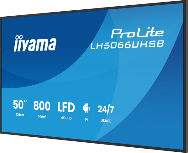 iiyama LH5066UHSB-B1AG skilte display Digital fladpaneldisplay 127 cm (50") LCD Wi-Fi 800 cd/m² 4K Ultra HD Sort Indbygget processer Android 24/7