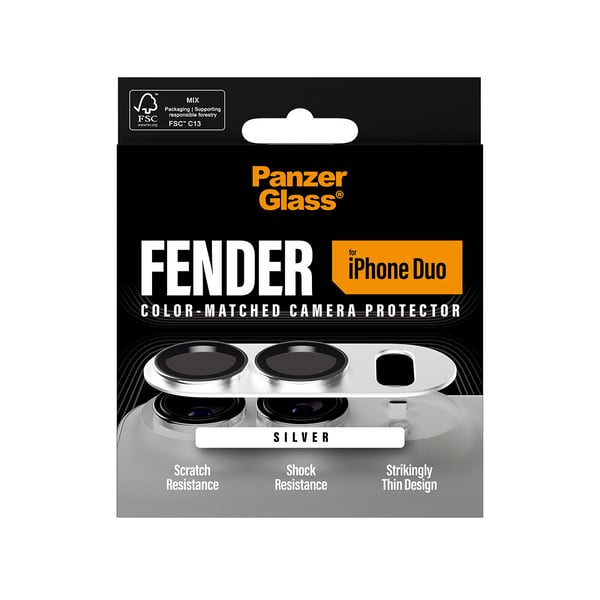 PanzerGlass ® Fender Kameralinsebeskytter Sølv iPhone Duo