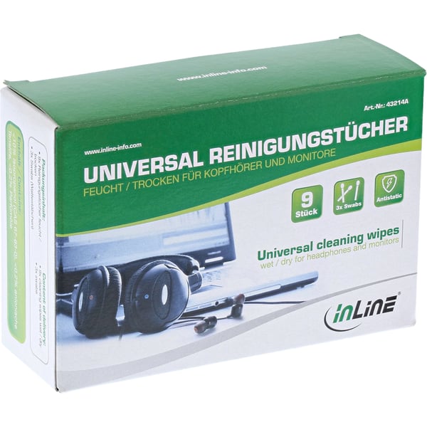 Universal rengøringsservietter våd/tør til hovedtelefoner og skærme (43214A)