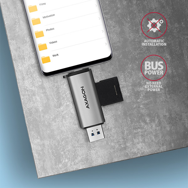 Axagon CRE-SAC kortinlukija USB 3.0 Type-A/Type-C Harmaa