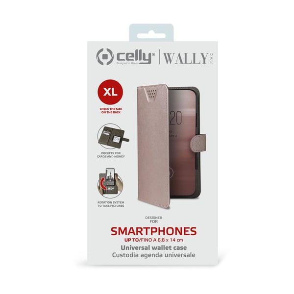 Celly Wally One XL mobiltelefon etui 12,7 cm (5") Flipetui Lyserød