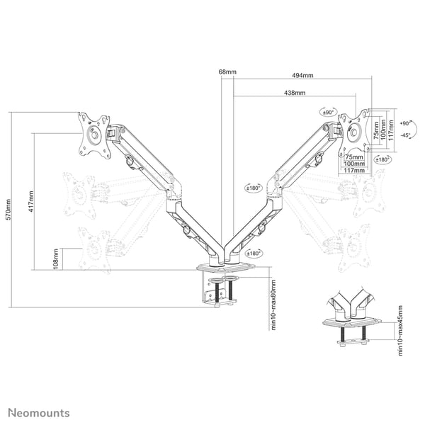 Neomounts FPMA-D650DBLACK skærmbeslag og -stativer 68,6 cm (27") Skrivebord Sort