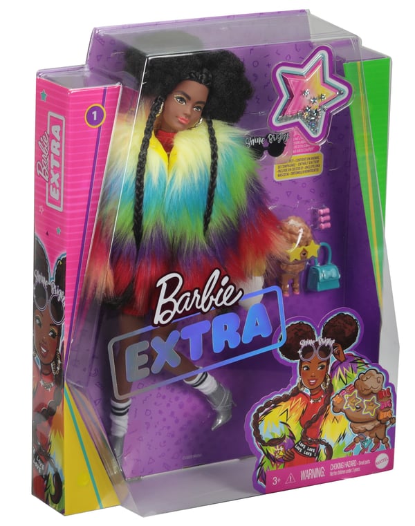 Barbie Extra Doll #1 in Rainbow Coat with Pet Poodle