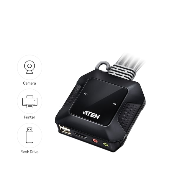 ATEN 2-portars USB 4K KVM-switch med HDMI-kabel och fjärrportsväljare