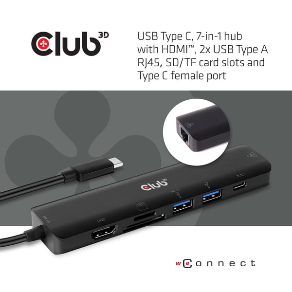 CLUB3D CSV-1592 kannettavien tietokoneiden telakka ja porttitoistin Telakointi USB 3.2 Gen 1 (3.1 Gen 1) Type-C Musta