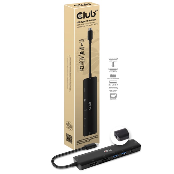 CLUB3D CSV-1592 kannettavien tietokoneiden telakka ja porttitoistin Telakointi USB 3.2 Gen 1 (3.1 Gen 1) Type-C Musta