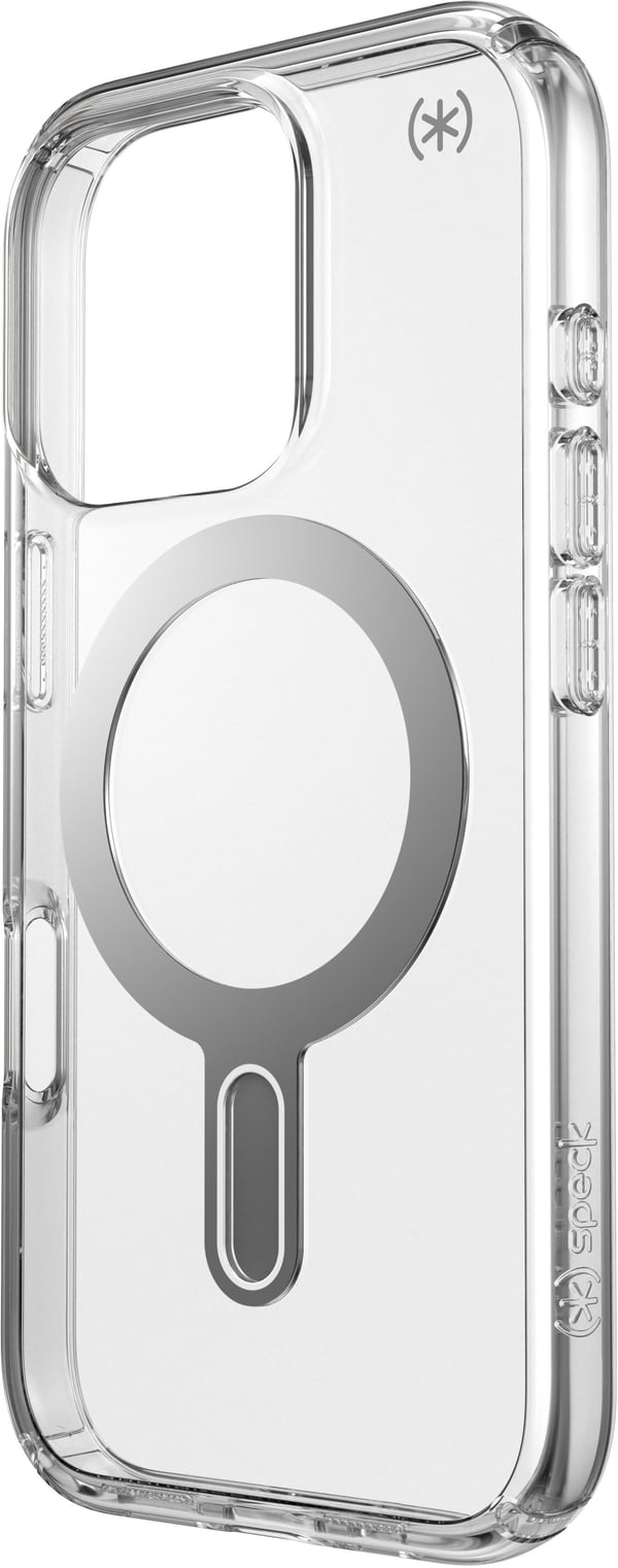 Speck Presidio Perfect-Clear ClickLock & MagSafe - Cover til iPhone 16 Pro (Klar / Kromfinish / Serene Sølv)
