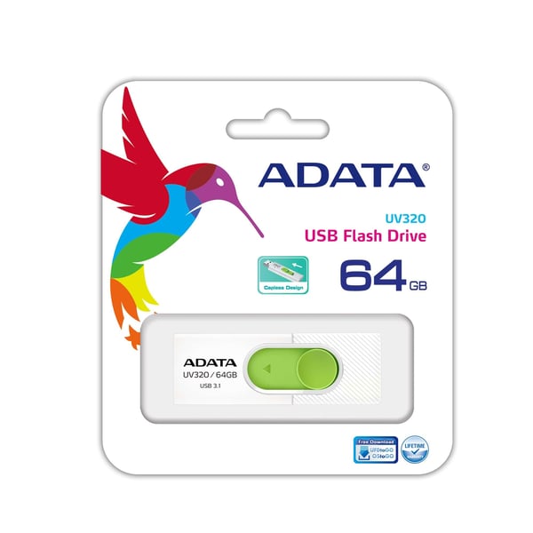 ADATA UV320 USB-sticka 64 GB USB Type-A 3.2 Gen 1 (3.1 Gen 1) Grön, Vit