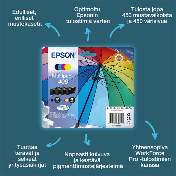 Epson Moniväripakkaus, 4 väriä, 406, Sateenvarjo, DURABrite Ultra
