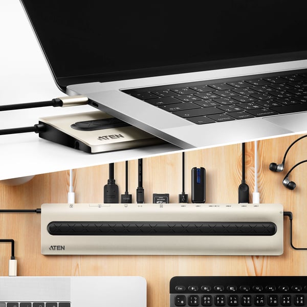 ATEN USB-C-dockningsstation med flera portar och strömgenomströmning