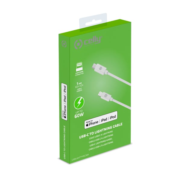 Celly USBLIGHTTYPECWH kabel til mobiltelefon Hvid 1 m USB C Lightning