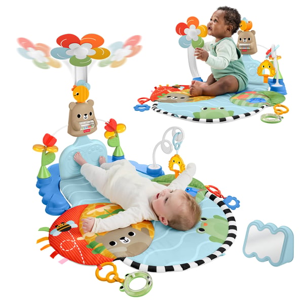 Fisher-Price Kick & Sway 3-i-1-aktivitetsgym, lekmatta och sensoriska leksaker för nyfödda med utvecklande lek