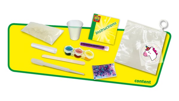 SES Creative Slime - lab - Unicorn - Zelf glitter slijm maken in zakje - Met kralen, sticker en zip-lock zakje - Unicorn speelgoed motorik legetøj
