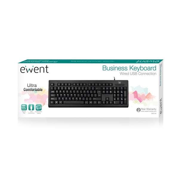 Ewent EW3190 näppäimistö Universaali USB QWERTY Kansainvälinen (US) Musta