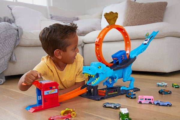 Hot Wheels City T-Rex-loop og stuntlegesæt, banesæt med 1 legetøjsbil