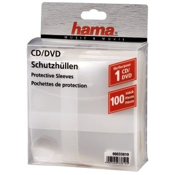 Hama CD/DVD Protective Sleeves, Pack of 100 100 diskar Transparent