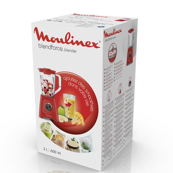 Moulinex LM420510 tehosekoitin 2 L Pöydällä pidettävä tehosekoitin 550 W Punainen, Läpinäkyvä