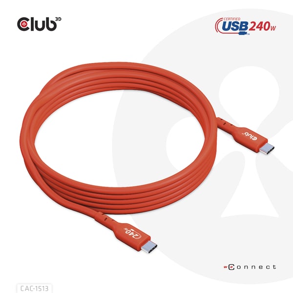CLUB3D CAC-1513 USB-kabel USB 2.0 3 m USB C 240 W Orange