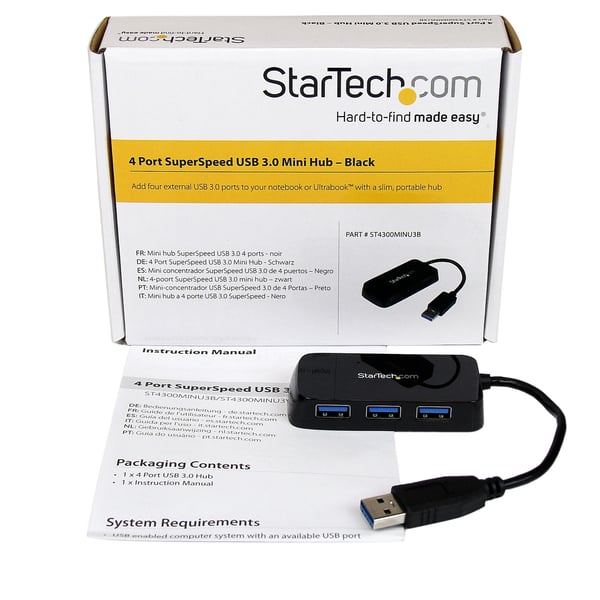 StarTech.com Bärbar SuperSpeed mini USB 3.0-hubb med 4 portar - 5Gbps - Svart