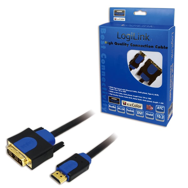 LogiLink CHB3102 videokabel adapter 2 m HDMI DVI-D Sort, Blå