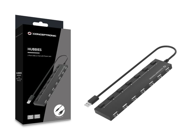 Conceptronic HUBBIES08B keskitin USB 2.0 480 Mbit/s Musta