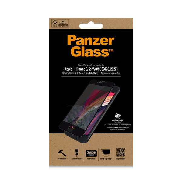 PanzerGlass ® Privacy Screen Protector iPhone SE (2020/2022) | 8 | 7 | 6 | 6s | Edge-to-Edge Genomskinligt skärmskydd Apple 1 styck