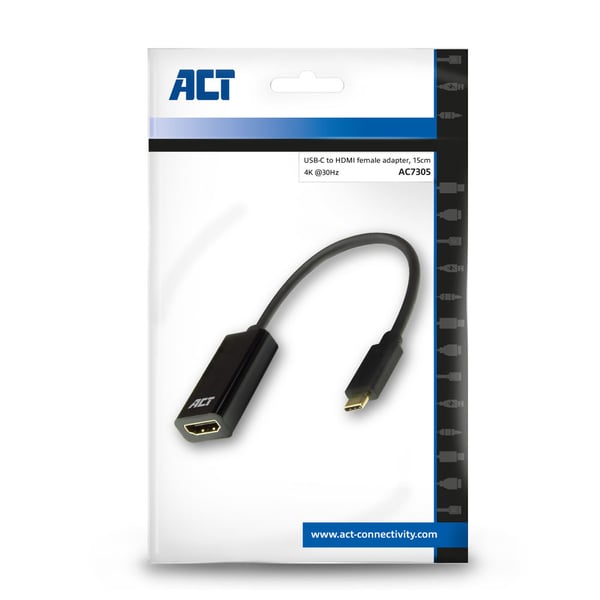 ACT AC7305 videokabeladapter 0,15 m USB Type-C HDMI Typ A (standard) Svart