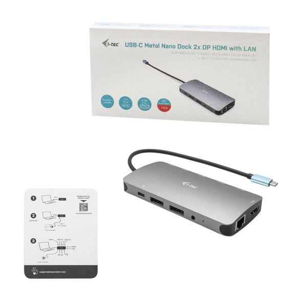 i-tec Metal C31NANODOCKPROPD kannettavien tietokoneiden telakka ja porttitoistin Langallinen USB 3.2 Gen 1 (3.1 Gen 1) Type-C Hopea