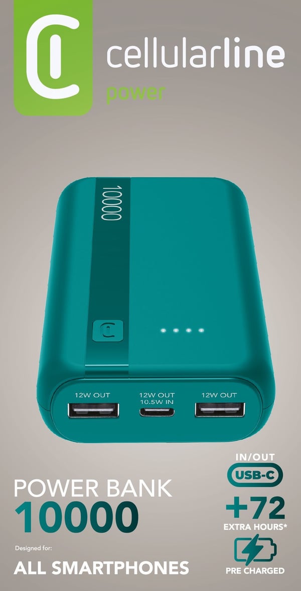 Cellularline PBENTRYCOL10000B powerbank Lithium 10000 mAh Blå