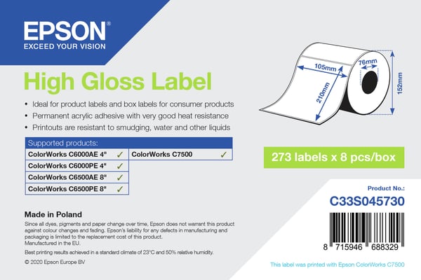 Epson C33S045730 print etiket Hvid Selvklæbende printeretiket Epson C33S045730 print etiket Hvid Selvklæbende printeretiket