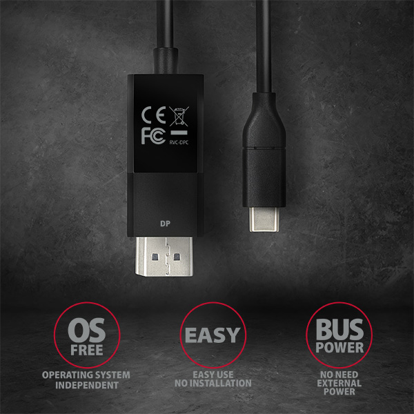 Axagon RVC-DPC videokaapeli-adapteri 1,8 m USB Type-C DisplayPort Musta