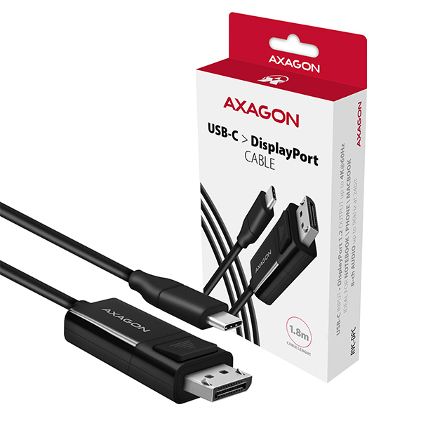 Axagon RVC-DPC videokaapeli-adapteri 1,8 m USB Type-C DisplayPort Musta