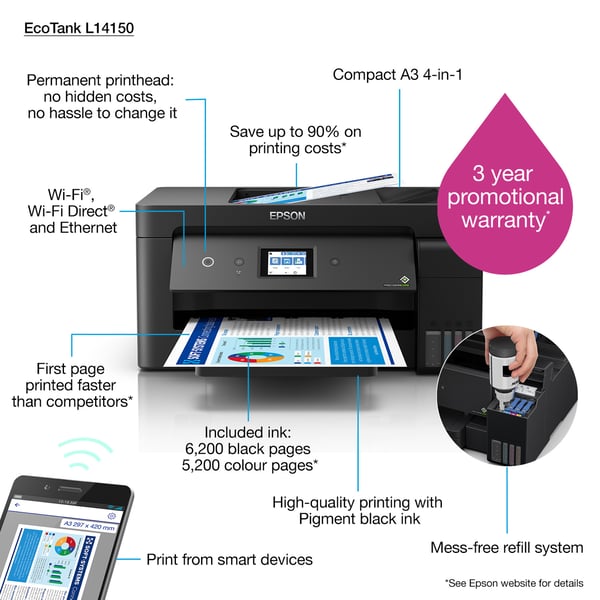 Epson EcoTank L14150 Mustesuihku 4800 x 1200 DPI 38 ppm Wi-Fi