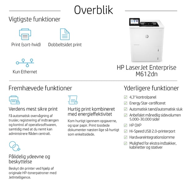 HP LaserJet Enterprise M612dn - Printer - S/H