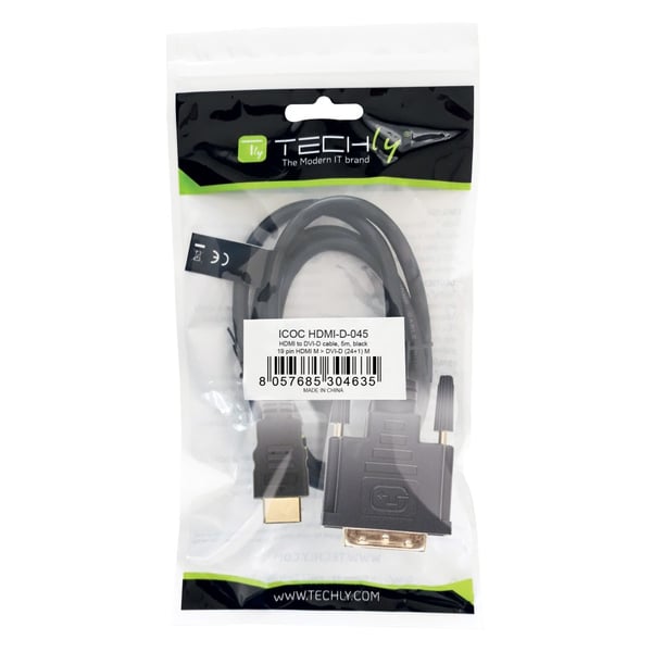 Techly 5.0m HDMI - DVI-D M/M 5 m Musta