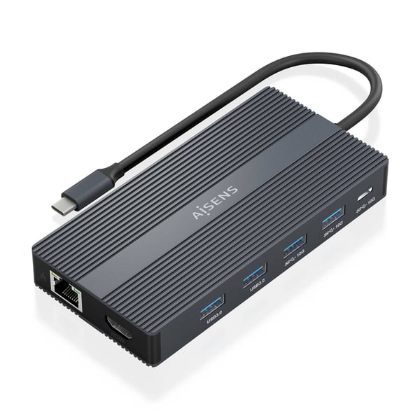 AISENS ASUC-12P017-GR kannettavien tietokoneiden telakka ja porttitoistin Langallinen USB 3.2 Gen 1 (3.1 Gen 1) Type-C Harmaa