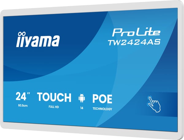 iiyama TW2424AS-W3P infonäyttö Interaktiivinen litteä paneeli 60,5 cm (23.8") LCD Wi-Fi 450 cd/m² Full HD Valkoinen Kosketusnäyttö Sisäänrakennettu prosessori Android 24/7