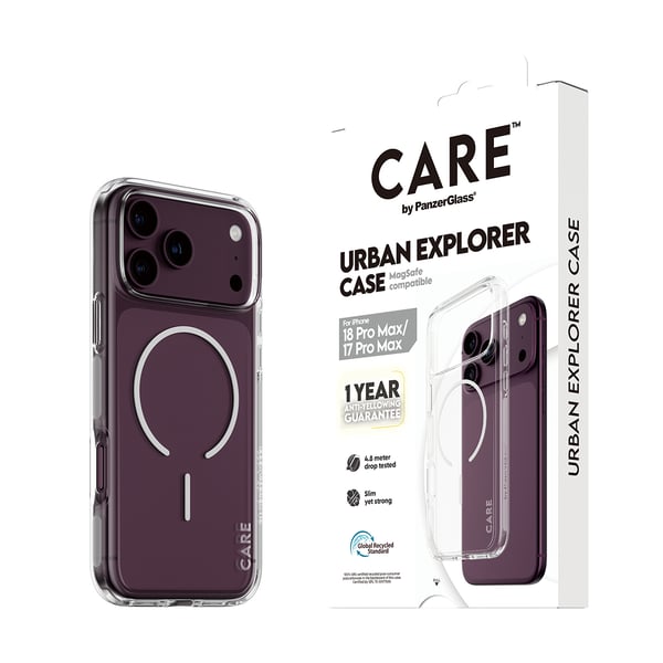 PanzerGlass CARE™ by ® Urban Explorer Case Transparent m. Hvid Magsafe iPhone 2026 Pro Max | 17 Pro Max